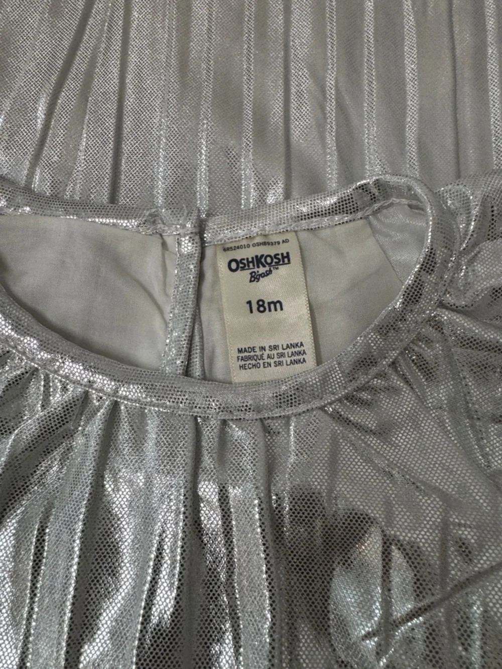 OshKosh B'gosh Silver Metallic Pleated Baby Toddler Dress Size 18 Months New NWT
